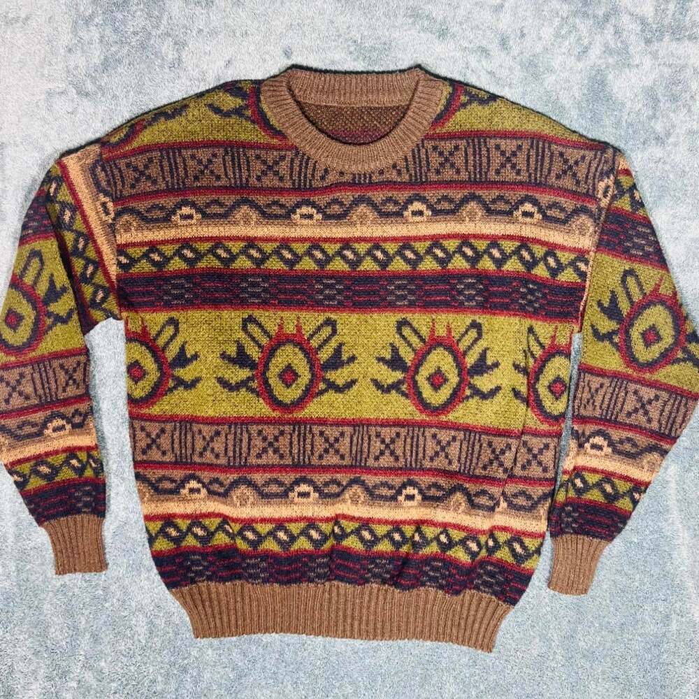Oversized Southwestern Geometric Knit Sweater Brown